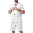thumbnail image 1 of Stamzod Mens Vacation Outfits 2 Piece Summer Solid Color Short Sleeve Button Down Shirt and Shorts Outfits Daily Casual Loose Beach Short Sets for Men White L, 1 of 3