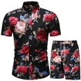 thumbnail image 1 of Summer Stamzod Mens outfit Set Short Sleeve Shirts and Shorts 2 Piece Retro Print Short Set Slim Button Up Hawaiian Shirt Suits, 1 of 4