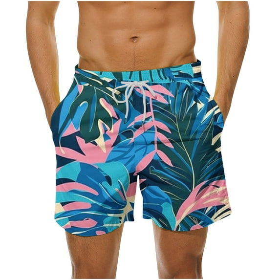 Summer Savings Clearance! Stamzod Plus Size Men's Swim Trunks Quick Dry Beach Shorts With Drawstring Pockets Palm Tree Patterns Printed Mens Board Shorts