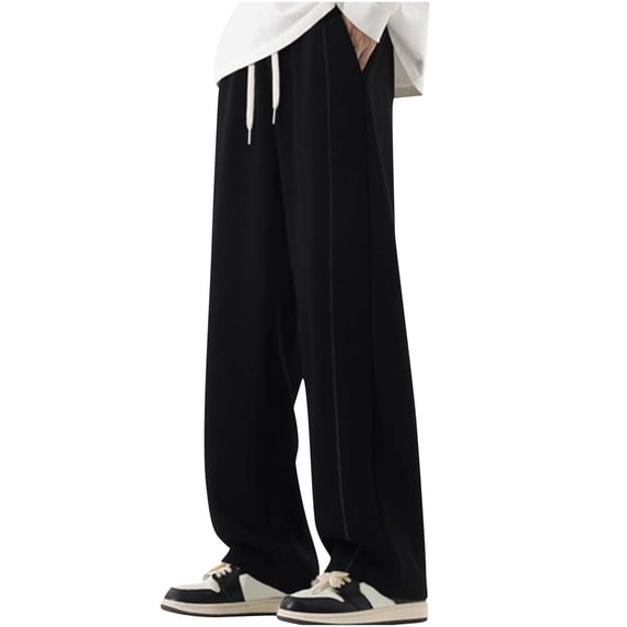 Stamzod Plus Size Mens Sweatpants with Pockets Fashion Solid Color Summer Elastic Waist Straight Wide Leg Pants Daily Baggy Casual Trousers for Men Black B XXL