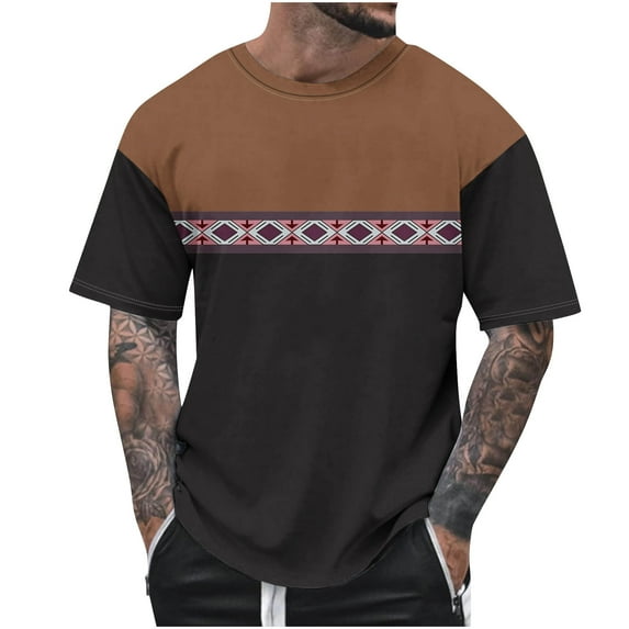 Summer Savings Clearance! Stamzod Plus Size Shirts For Men Short Sleeve Casual Tops Pullover Colorblock Graphic Printed Basic Tees Men's T Shirt