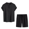 thumbnail image 1 of Summer Savings Clearance! Stamzod Plus Size Short Sets For Men 2 Piece Solid Button Down Short Sleeve Shirt Drawstring Pants Sets Cotton Comfy Holiday Causal Outfits, 1 of 3