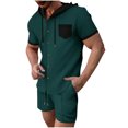 thumbnail image 1 of Stamzod Plus Size Tracksuit Men 2 Piece Fashion Patchwork Summer Short Sleeve Hoodie and Shorts Set Loungewear Casual Loose Athletic Short Sets for Men Army Green M, 1 of 7