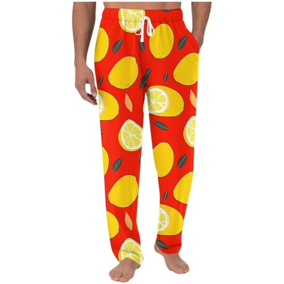 Stamzod Summer Pants for Men Fashion Fruit Pritning Elastic Waist Baggy Pants Casual Loose Plus Size Straight Trousers for Men with Pockets Red S