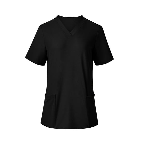 Stamzod Summer Scrubs for Women Fashion Solid Color V Neck Short Sleeve Nurses Top Casual Loose Dressy Blouses for Women Black XXL