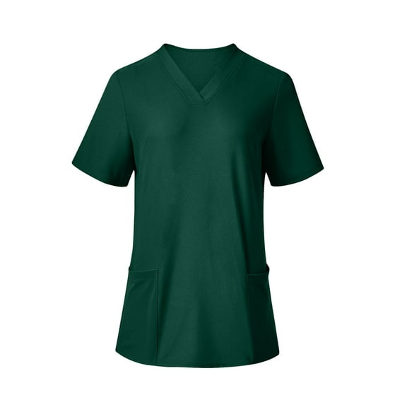 Stamzod Summer Scrubs for Women Fashion Solid Color V Neck Short Sleeve Nurses Top Casual Loose Dressy Blouses for Women Green L
