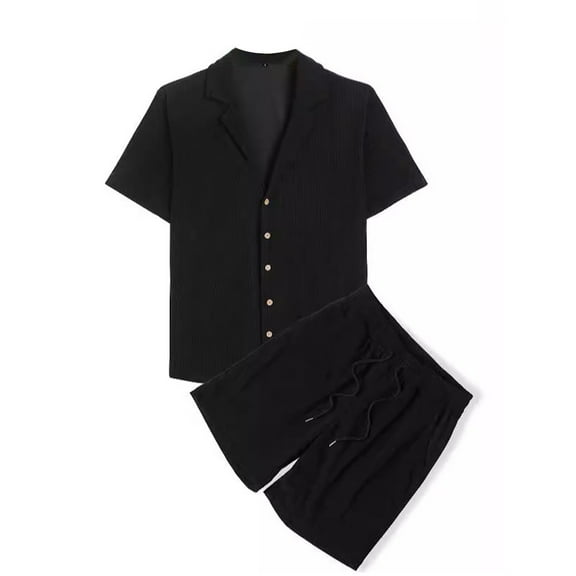 Stamzod Summer Short Sets for Men 2 Piece Short Sleeve Button Down Shirt and Shorts Set Casual Loose Oversized Beach Vacation Outfits for Men with Pocket Black B M
