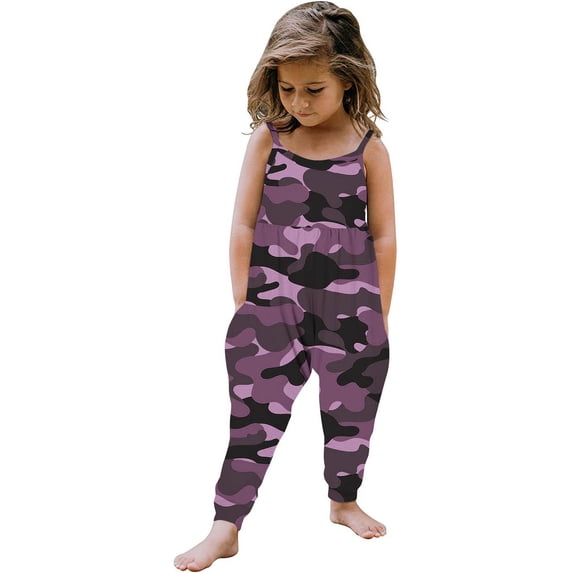 Summer Savings Clearance! Stamzod Toddler camouflage Jumpsuits for Girls Summer Kids Backless Strap Romper Jumpsuit pockets children Pants 1-6Y