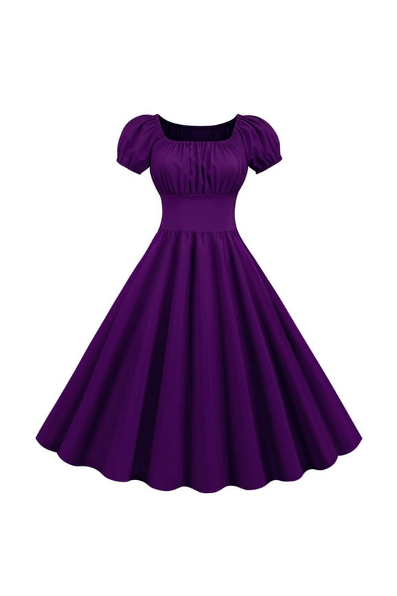 Vitorian Dresses for Women Ruffled Puff Sleeve Empire Waist Dress Gown Fashion Pleated Solid Color Prom Dresses