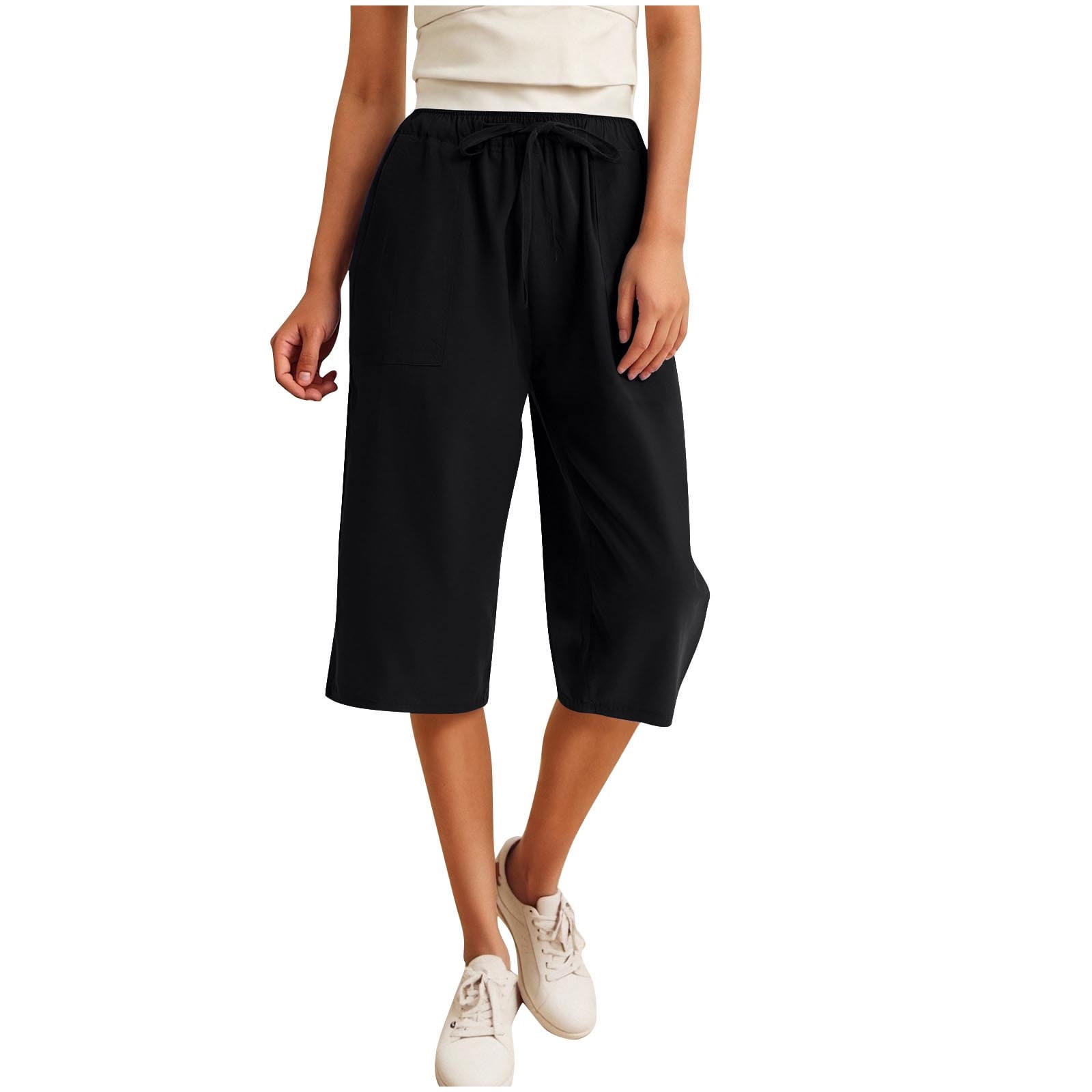 Stamzod Wide Leg Capri Pants for Women Summer Solid Color Capris