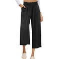 thumbnail image 1 of Stamzod Wide Leg Capri Pants for Women Summer Solid Color Stretch Waist Cropped Pants Daily Casual Loose Capris for Women with Pocket Black-1 S, 1 of 5