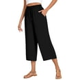 thumbnail image 1 of Stamzod Wide Leg Cropped Pants for Women Summer Solid Color Elastic Waist Capri Pants Casual Loose Drawstring Capris for Women with Pocket Black-1 XL, 1 of 7