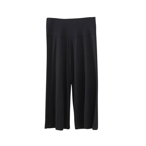 Stamzod Wide Leg Pants Woman Capri Pants Solid Color Casual Loose Cropped Pants for Women Summer Loungewear Black A XXL