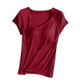 thumbnail image 1 of Stamzod Women's Pajama Tops with Built-In Cups Summer Solid Color Crewneck Short Sleeve Yoga Blouses Sleepwear Casual Loose Fit Plus Size Tshirts Wine XXL, 1 of 7