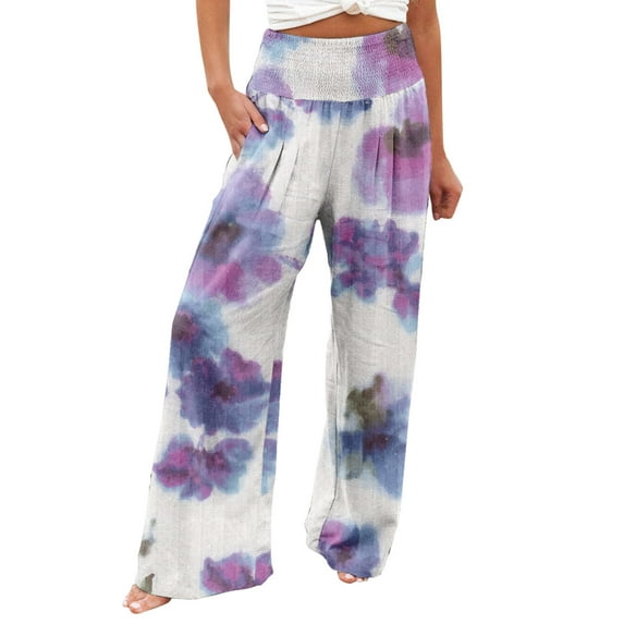 Stamzod Women's Wide Leg Lounge Pants with Pockets Lightweight floral Print Straight Pant High Waisted baggy Trousers