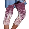 thumbnail image 1 of Stamzod Women's Yoga Pants Summer Stretch Waist Printing Knee Length Leggings Casual Slim Fit Capri Leggings for Women Purple B M, 1 of 5