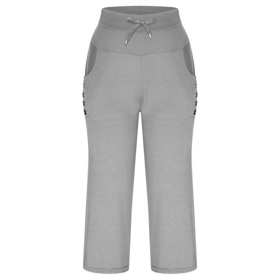 Summer Savings Clearance! Stamzod Womens Capri Pants Summer Solid Color Drawstring Cropped Pants Plus Size Casual Pants for Women Gray XXXXXL