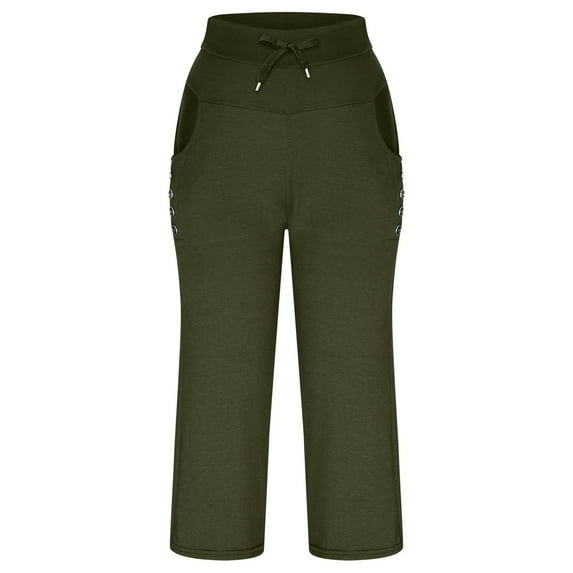 Summer Savings Clearance! Stamzod Womens Capri Pants Summer Solid Color Drawstring Cropped Pants Plus Size Casual Pants for Women Green XXXXXL