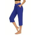 thumbnail image 1 of Summer Savings Clearance! Stamzod Womens Capris for Summer Clearance Fashion Solid Color Stretch Waist Straight Capri Pants Activewear Casual Fit Yoga Capris with Pockets for Women Blue-1 XL, 1 of 6