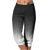 Stamzod Womens Cropped Pants Summer Gradient Fit Stretch Capris with Pocket Casual Oversized Pants for Women Black B L