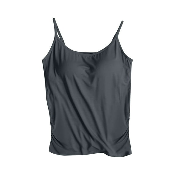 Stamzod Womens Tank Tops Fashion Solid Color Crewneck Spaghetti Strap Blouses with Built-In Cups Casual Loose Fit Yoga Gym Athletic Sleeveless Tops for Women Dark Gray L