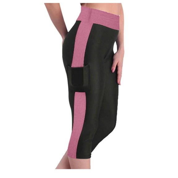 Stamzod Yoga Pants with Pockets for Women Summer High Waisted Stretch Capri Leggings Casual Slim Fit Plus Size Workout Leggings for Women Pink S