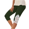 thumbnail image 1 of Stamzod Yoga Pants Women Capri Leggings Summer Solid Color Elastic Waist Lace Cropped Pants Casual Slim Fit Stretch Plus Size Capris for Women Army Green M, 1 of 6