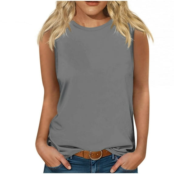 SuDongPo Tank Top for Women Casual Summer Sleeveless Tops Fashion Loose Fit Crewneck Solid Tshirt 2024 Trendy Tunic Tops Pullover Dressy Shirts
