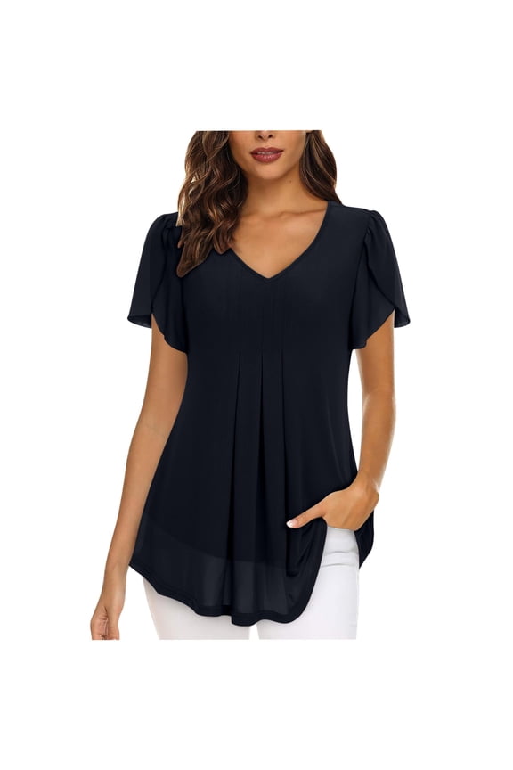 Womens Tops Women's Plus Size Summer Dressy Chiffon Blouses Short Sleeve V Neck Tunic Tops for Leggings Casual T-Shirts Business Shirts