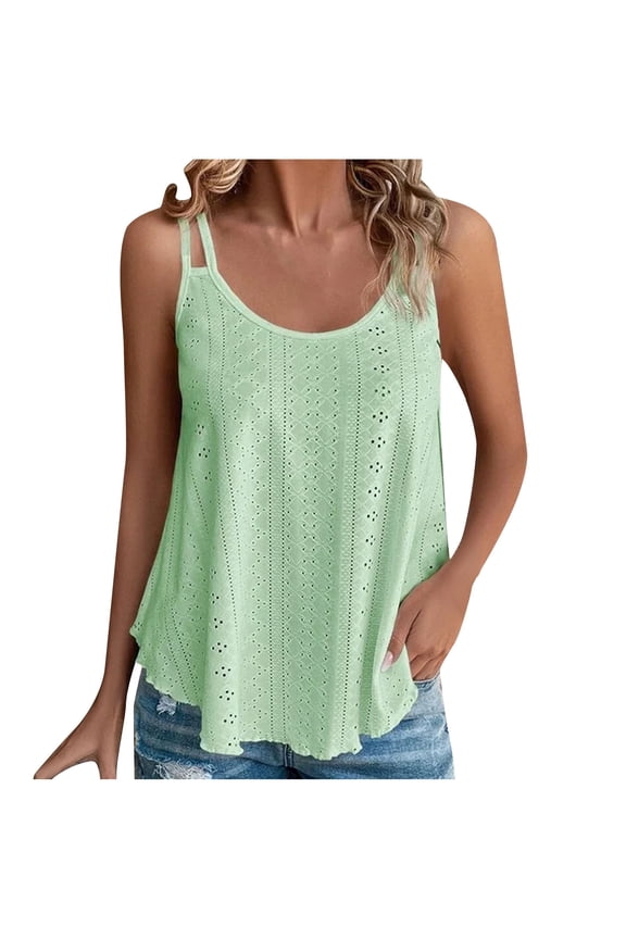 Womens Tops Womens Fashion Tank Tops Eyelet Embroidery Sleeveless Camisole Scoop Neck Loose Casual 2024 Summer Clothes Flowy Shirts