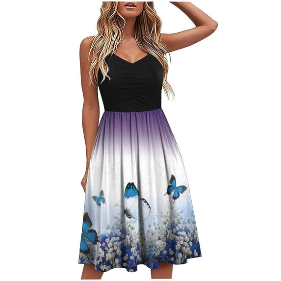 Summer Savings Clearance Summer Dresses For Women 2022 Plus Size Dress Boho Dress Sundresses Beach Dresses Sleeveless Sling Dress A Line Spaghetti Strap Sundresses Pleated No Pockets