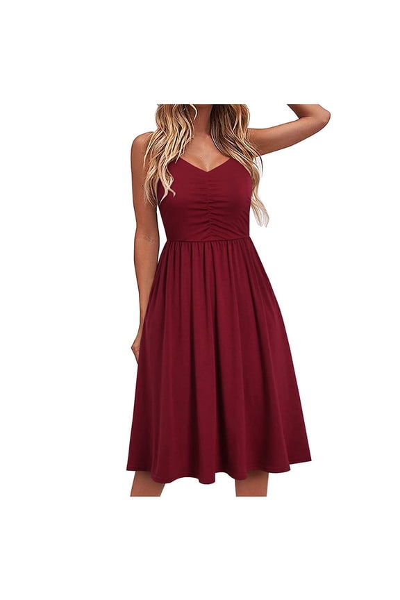 Summer Summer Dresses for Women Plus Size Dress Boho Dress Sundresses Beach Dresses Sleeveless Sling Dress A Line Spaghetti Strap Sundresses Pleated No Pockets