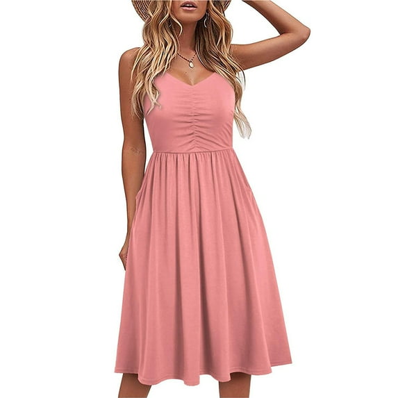 Summer Savings Clearance Summer Dresses For Women 2022 Plus Size Dress Boho Dress Sundresses Beach Dresses Sleeveless Sling Dress A Line Spaghetti Strap Sundresses Pleated No Pockets