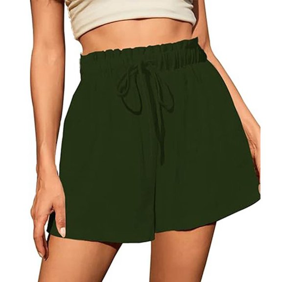 Summer Summer Shorts for Women 2025 Trendy Solid Color Wide Leg Shorts Elastic High Waisted Shorts Drawstring Shorts with Pockets