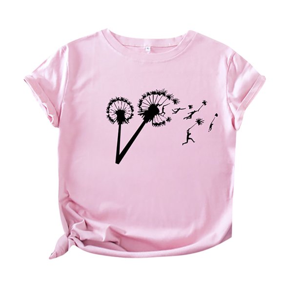 Summer Tops for Women 2025 Women's Summer Flowers funny Printed T-Shirt Fruit Casual Short Sleeve Tops