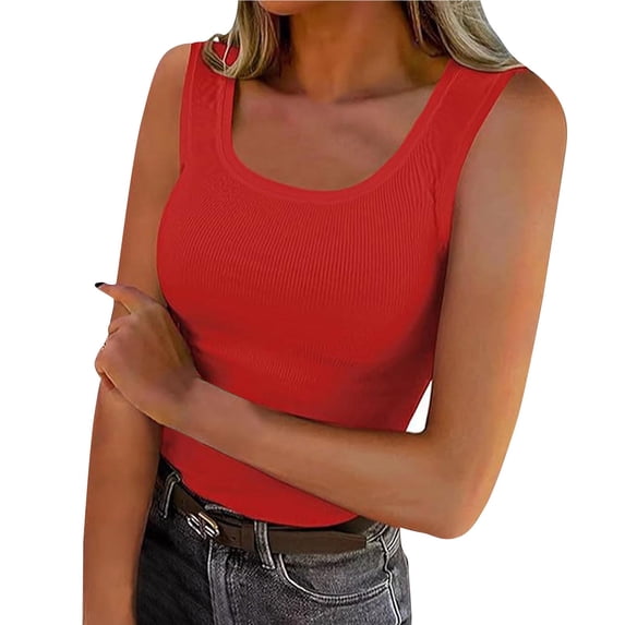 Summer Womens Tank Tops Square Neck Fitted Sleeveless Shirts for Women Ribbed Basic Top