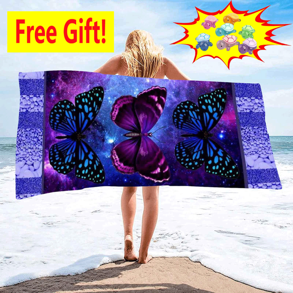 Suncoda Beach Towel, Purple Butterflys Double-sided Velvet Quick Drying Printed Beach Towel Adult Swimming Towel Microfiber Beach Towel