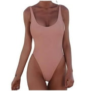 Xihbxyly Summer Savings Clearance Swimsuit Qonioi One Piece Swimsuit for Women, Women One Piece Swimsuit U Neck Swimwear Slimming Strap Backless Beach Swimwear Bathing Suits Pink L
