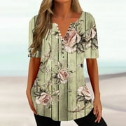 Summer Savings Clearance TOPUUTP Women's V-neck Print Casual Loose Short Sleeve Top Short Sleeve V-neck Top/Shirt