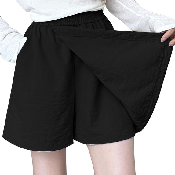 Iyufng Womens Wide Leg Shorts Knee Length,Summer Shorts for Women,Slim Fitting High Waist Outerwear Drying Sports Five Quarter Pants Ice Silk Skirt Pants,S-XL