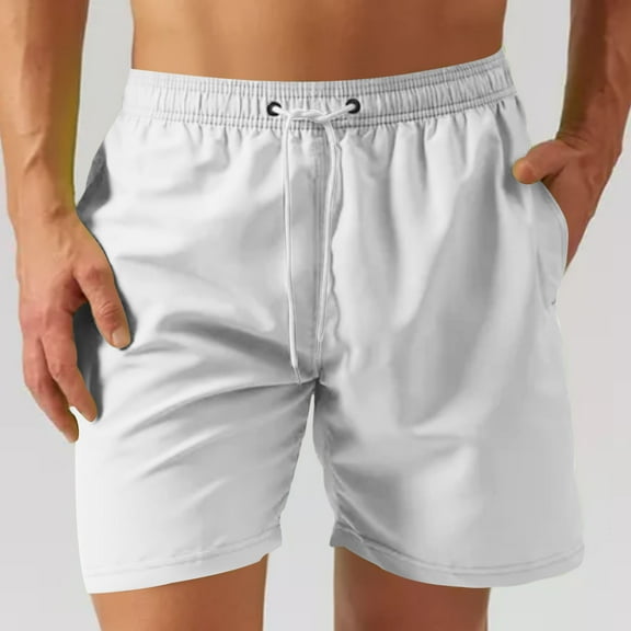 Titcea Beach Shorts for Men Fast Dry Solid Color Elastic Waist Drawstring Shorts with Pockets Loose Lightweight Hawaiian Vacation Summer Casual Shorts