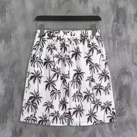Titcea Beach Shorts for Men Palm Tree Print Elastic Waist Drawstring Shorts Loose Comfort Hawaiian Vacation Summer Casual Shorts