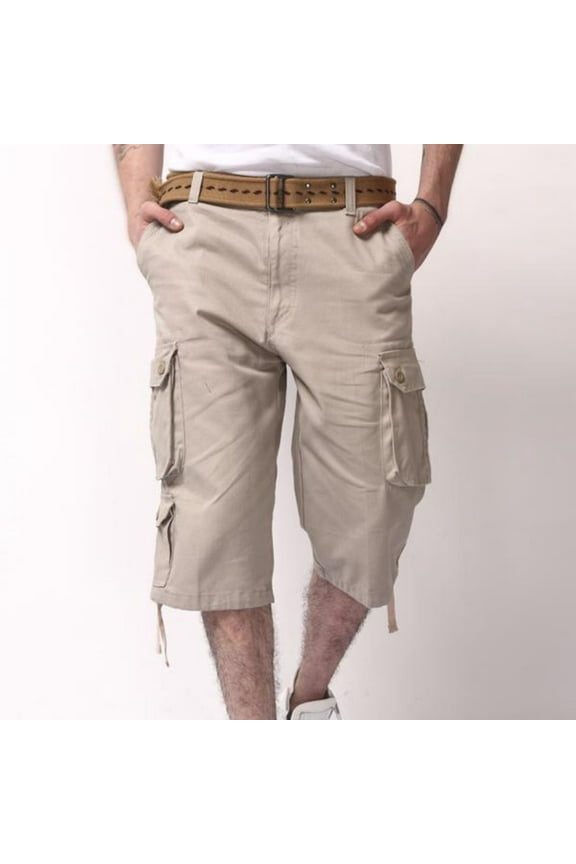 Cargo Shorts for Men Solid Cotton Buttons Zipper Straight Capris with Muti Pockets Loose Fitting Athletic 3/4 Length Pants Summer Outdoor Casual Pants(S-4XL)