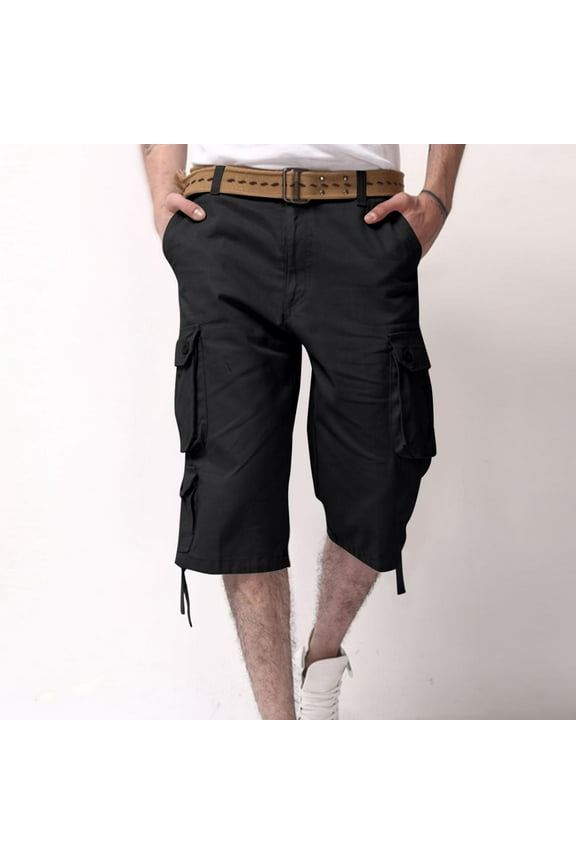Cargo Shorts for Men Solid Cotton Buttons Zipper Straight Capris with Muti Pockets Loose Fitting Athletic 3/4 Length Pants Summer Outdoor Casual Pants(S-4XL)