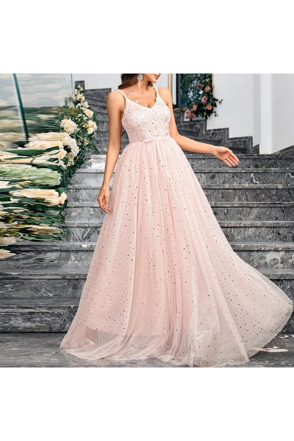 Cocktail Dresses for Women Star Printed Sequin V Neck Sleeveless Spaghetti Strap Backless Zipper Wide Hem Flowy Dresses Graduation Wedding Prom Dresses