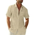 thumbnail image 1 of Titcea Linen Shirts for Men Solid Color Lapel Buttons Short Sleeve Shirt Have Pockets Hawaii Beach Vacation Summer Party Casual T Shirts, 1 of 5