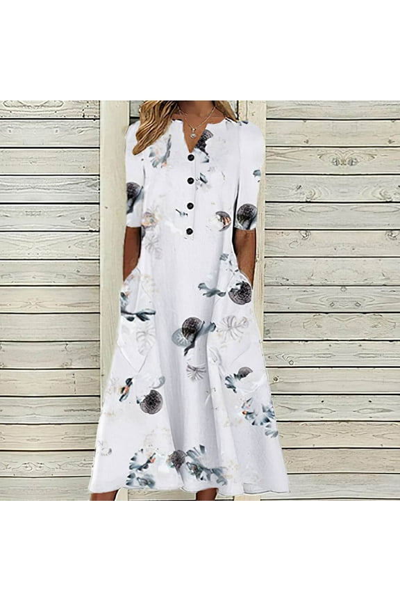 Maxi Dresses for Women Animals Printed V Neck Short Sleeve Buttons Long Dresses Beach Holiday Party Summer Sundresses