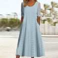 thumbnail image 1 of Titcea Maxi Dresses for Women Solid Color Round Neck Lace Short Sleeve Hollow Out Beach Dresses Hawaiian Holiday Summer Sundresses, 1 of 6