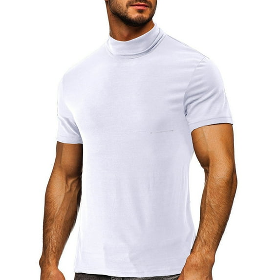 Titcea Mens T-Shirts Solid Color Fashion High Neck Short Sleeve Tees Beach Vacation Outdoor Running Workout Training Sweatshirt