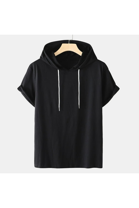 Mens T-Shirts Solid Color Printed Hooded Short Sleeve Shirts Beach Vacation Outdoor Running Casual Tees